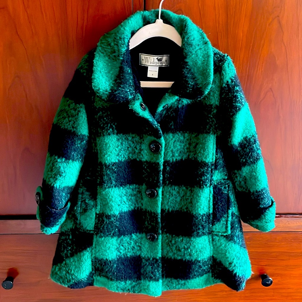 Darling green and black check winter coat for toddler!
